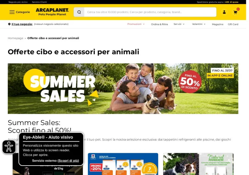 Schermata della pagina offerta di Arcaplanet
