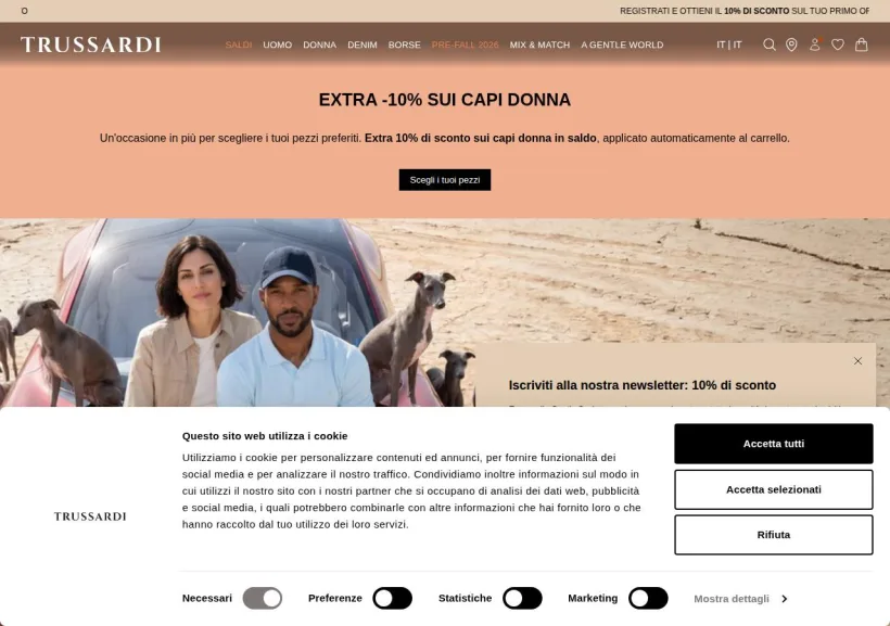 Schermata della pagina offerta di Trussardi