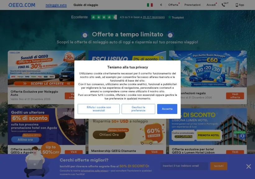 Schermata della pagina offerta di Qeeq