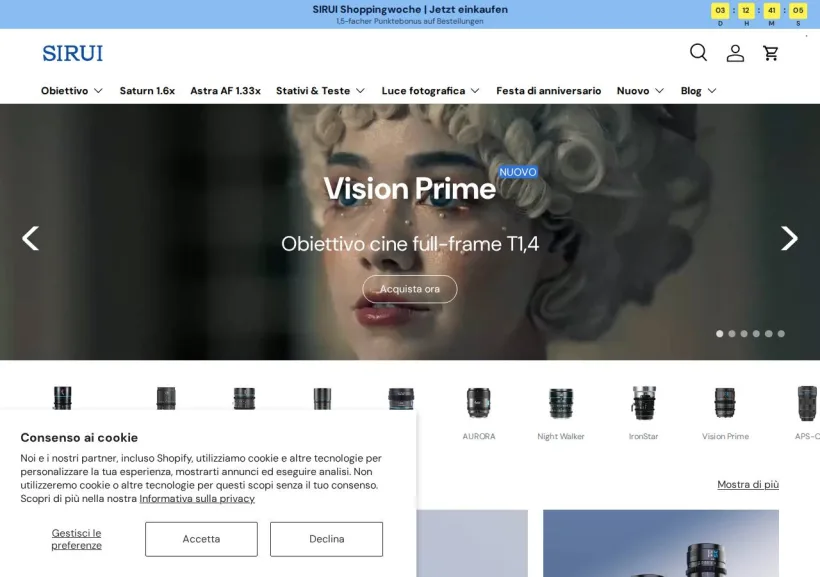 Schermata della pagina offerta di SIRUI Optical