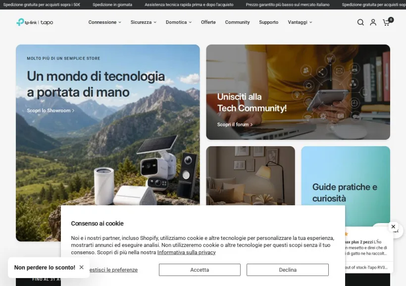 Schermata della pagina offerta di Tapo by Tp-Link