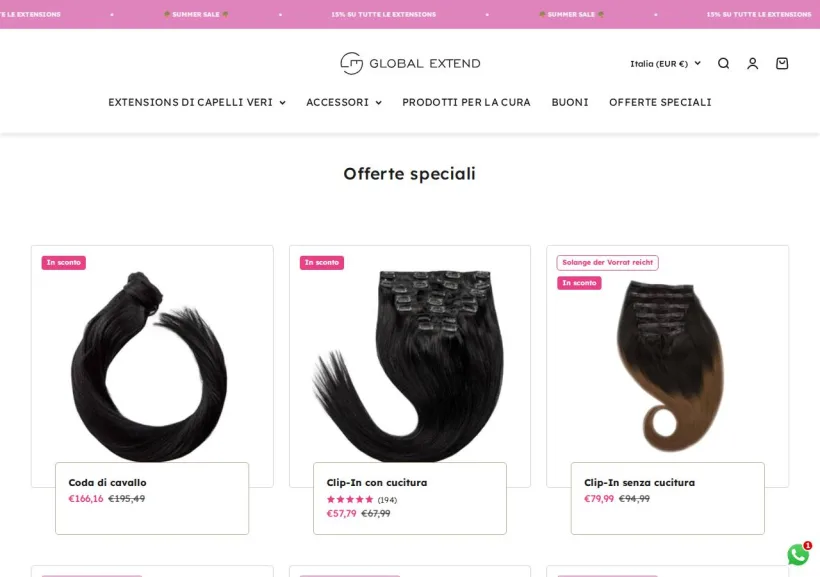 Schermata della pagina offerta di Global Extend