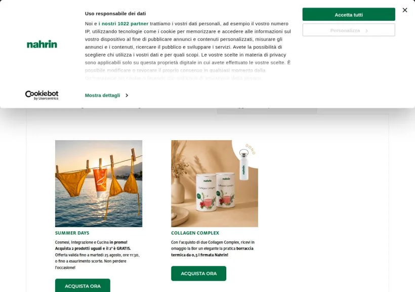 Schermata della pagina offerta di Nahrin