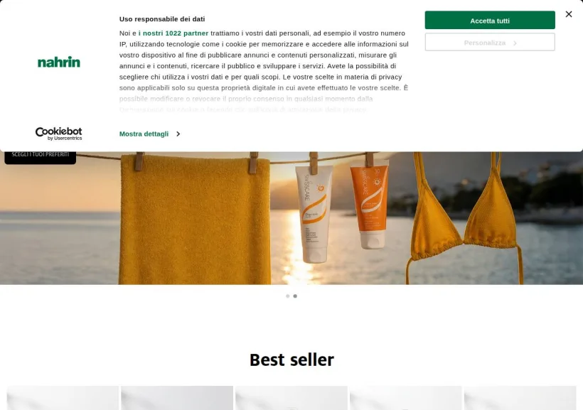 Schermata della pagina offerta di Nahrin