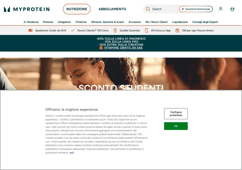 Schermata della pagina offerta di MyProtein