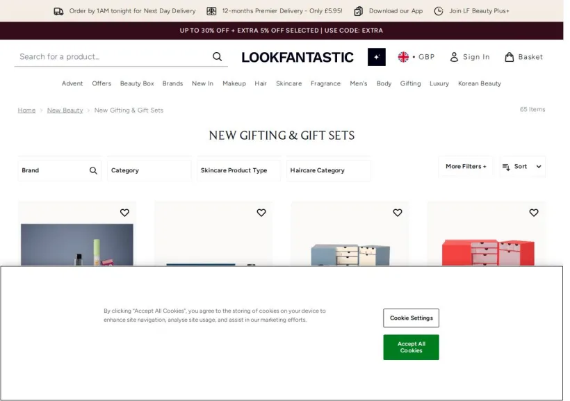 Schermata della pagina offerta di Look Fantastic