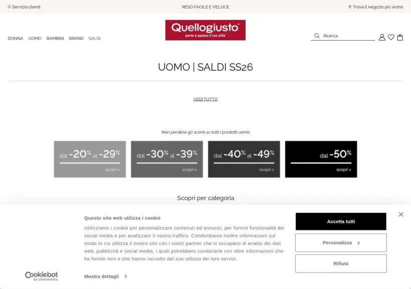 Schermata della pagina offerta di Quellogiusto