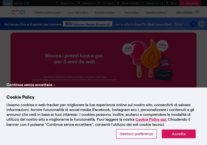 Schermata della pagina offerta di Enel Energia