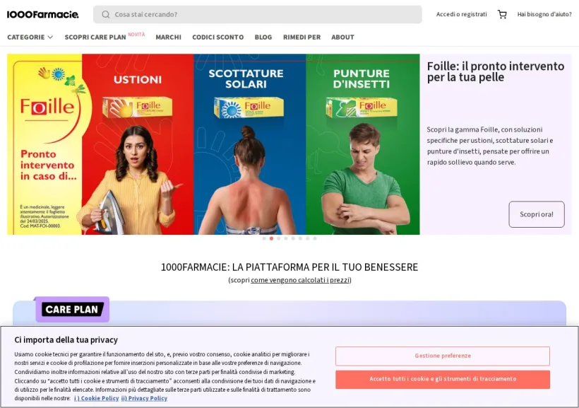 Schermata della pagina offerta di 1000Farmacie