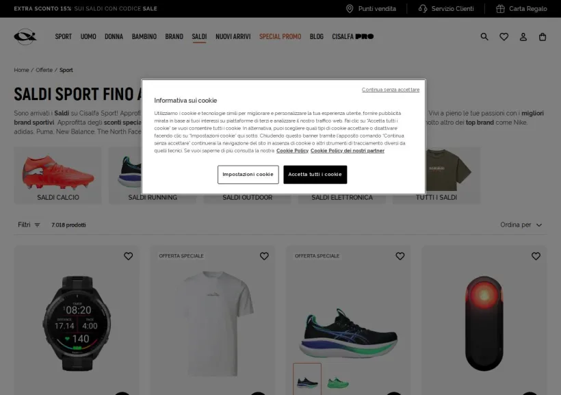 Schermata della pagina offerta di Cisalfa
