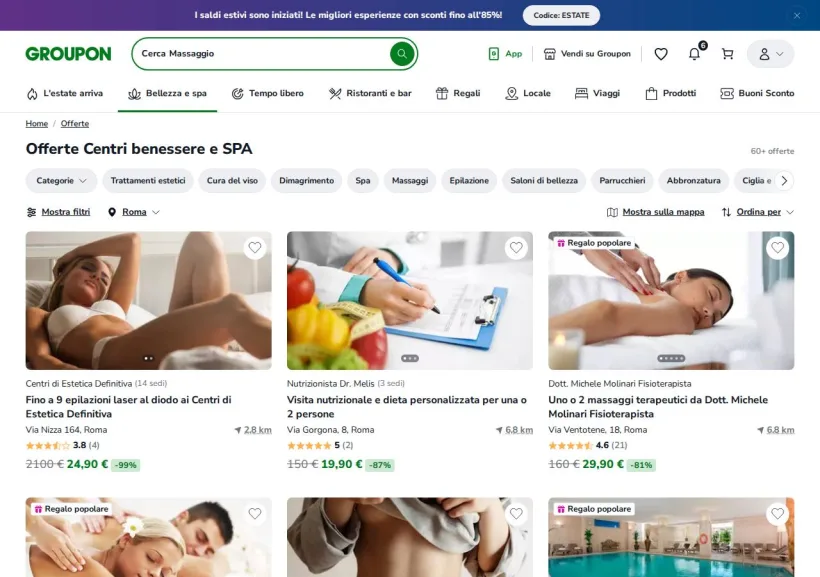 Schermata della pagina offerta di Groupon