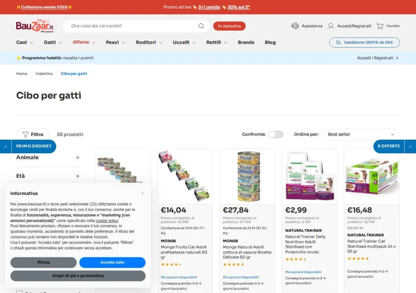 Schermata della pagina offerta di Bauzaar
