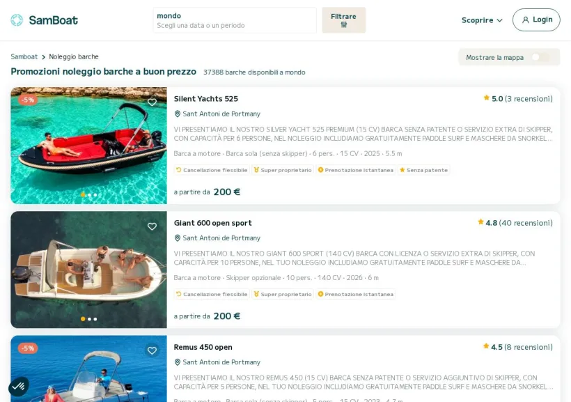 Schermata della pagina offerta di SamBoat