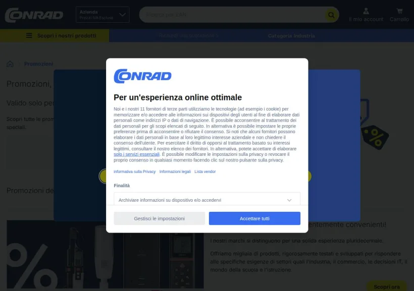 Schermata della pagina offerta di Conrad