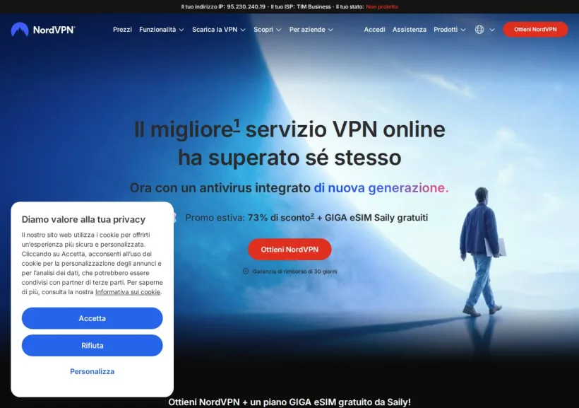 Schermata della pagina offerta di NordVPN