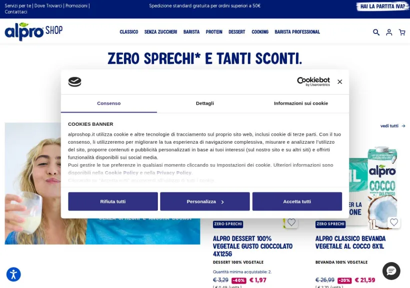 Schermata della pagina offerta di Alpro