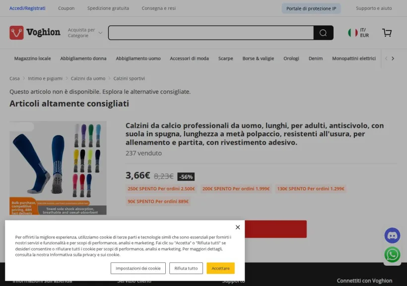 Schermata della pagina offerta di Voghion