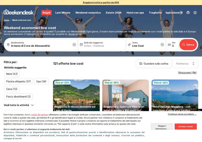 Schermata della pagina offerta di Weekendesk