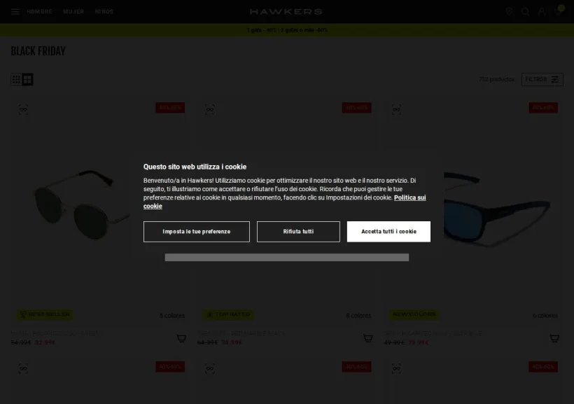 Schermata della pagina offerta di Hawkers