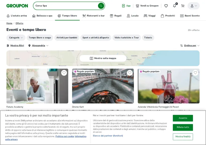 Schermata della pagina offerta di Groupon