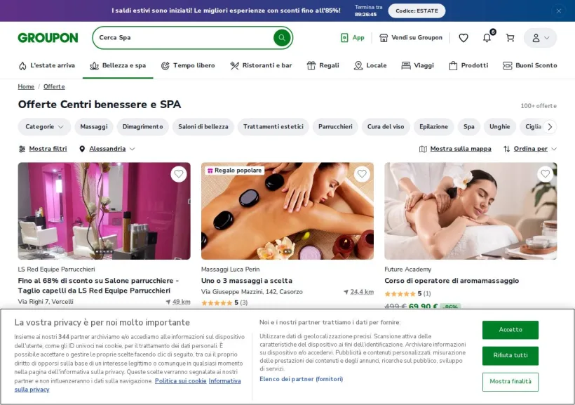 Schermata della pagina offerta di Groupon