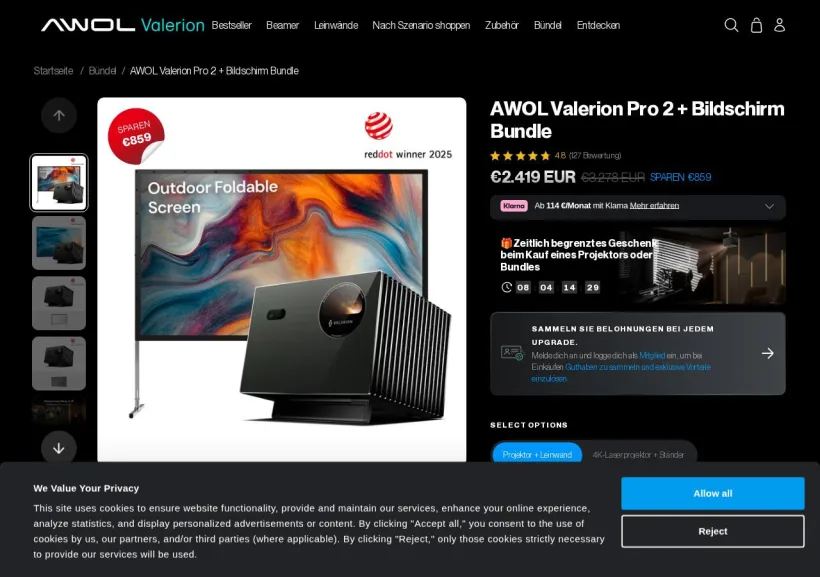 Schermata della pagina offerta di Valerion
