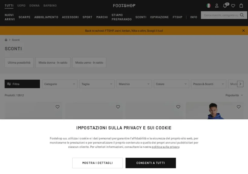 Schermata della pagina offerta di Footshop