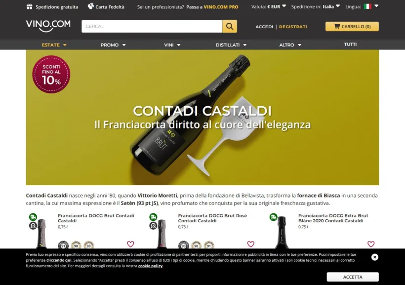 Schermata della pagina offerta di Vino.com
