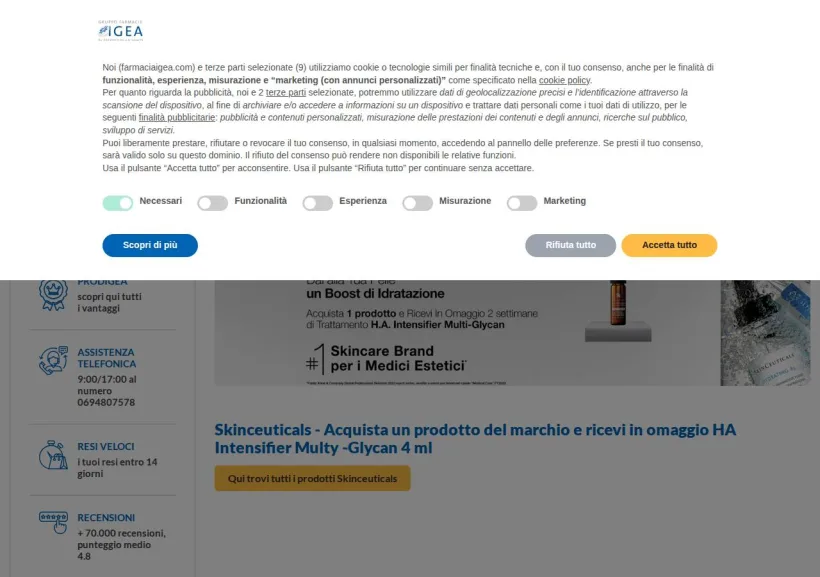 Schermata della pagina offerta di Farmacia Igea