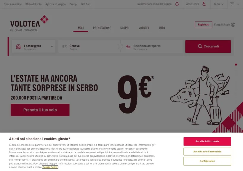 Schermata della pagina offerta di Volotea