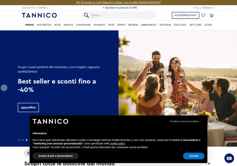 Schermata della pagina offerta di Tannico