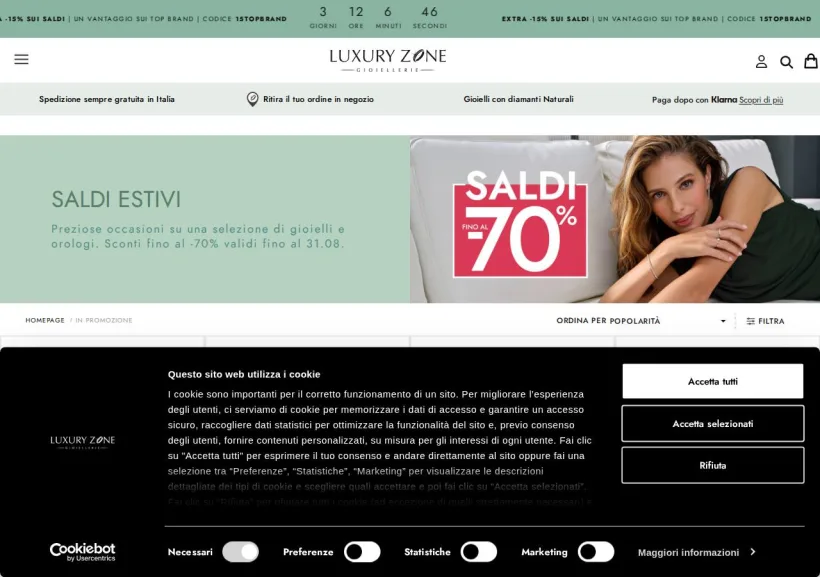 Schermata della pagina offerta di Luxury Zone