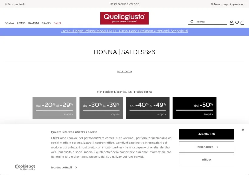 Schermata della pagina offerta di Quellogiusto