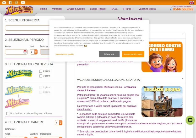 Schermata della pagina offerta di Mirabilandia Parco+Hotel