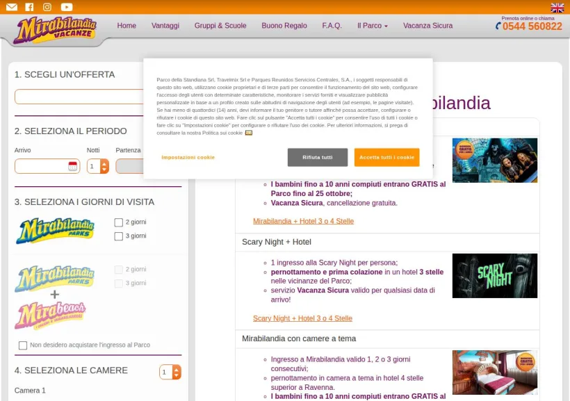 Schermata della pagina offerta di Mirabilandia Parco+Hotel