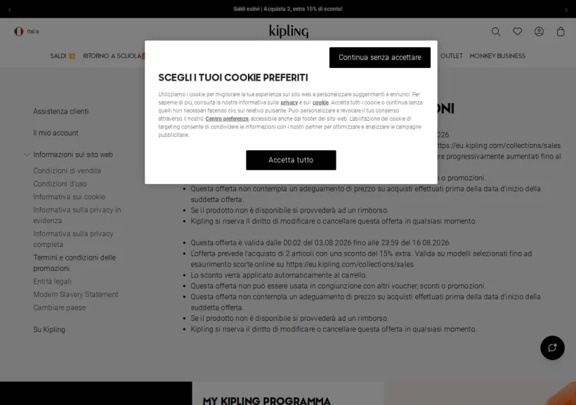 Schermata della pagina offerta di Kipling