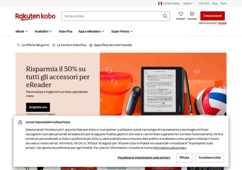 Schermata della pagina offerta di Kobo
