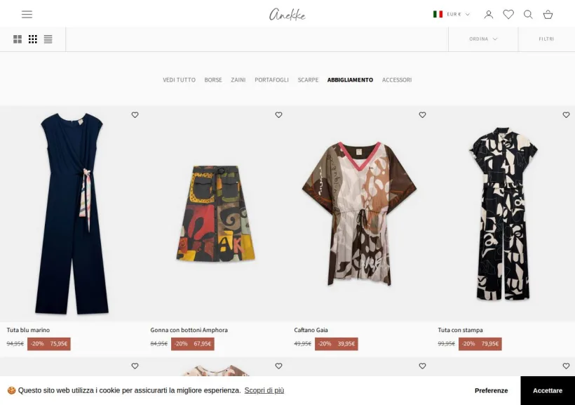 Schermata della pagina offerta di Anekke