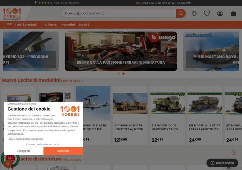 Schermata della pagina offerta di 1001 Modellini