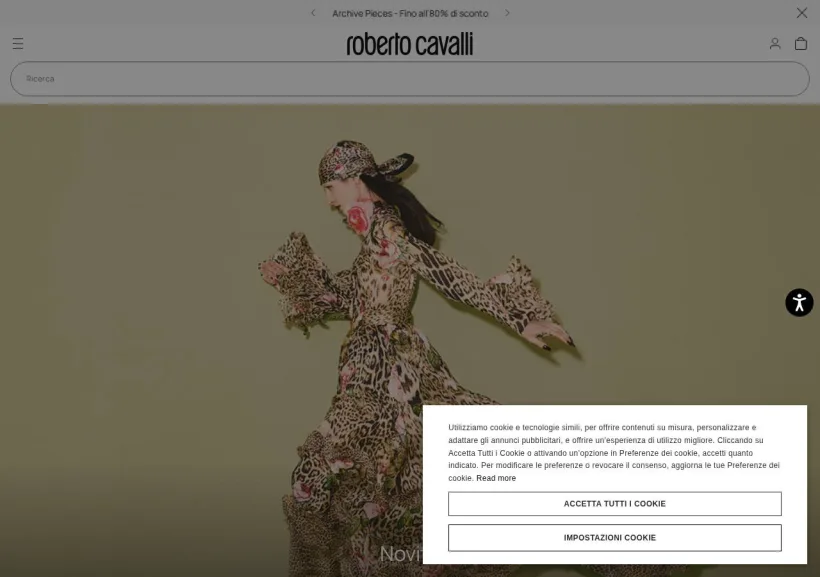 Schermata della pagina offerta di Roberto Cavalli