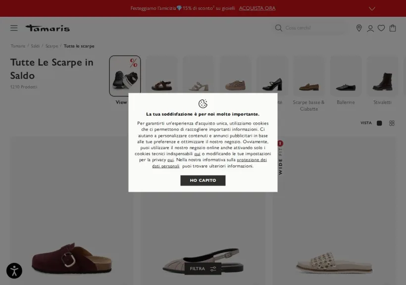 Schermata della pagina offerta di Tamaris