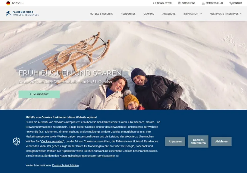 Schermata della pagina offerta di Falkensteiner