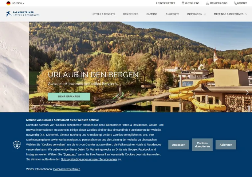 Schermata della pagina offerta di Falkensteiner