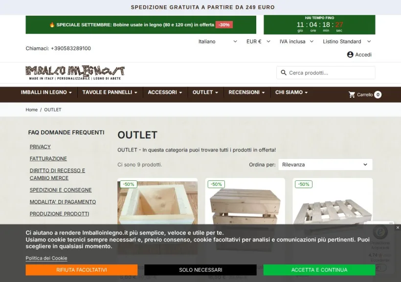 Schermata della pagina offerta di Imballoinlegno.it