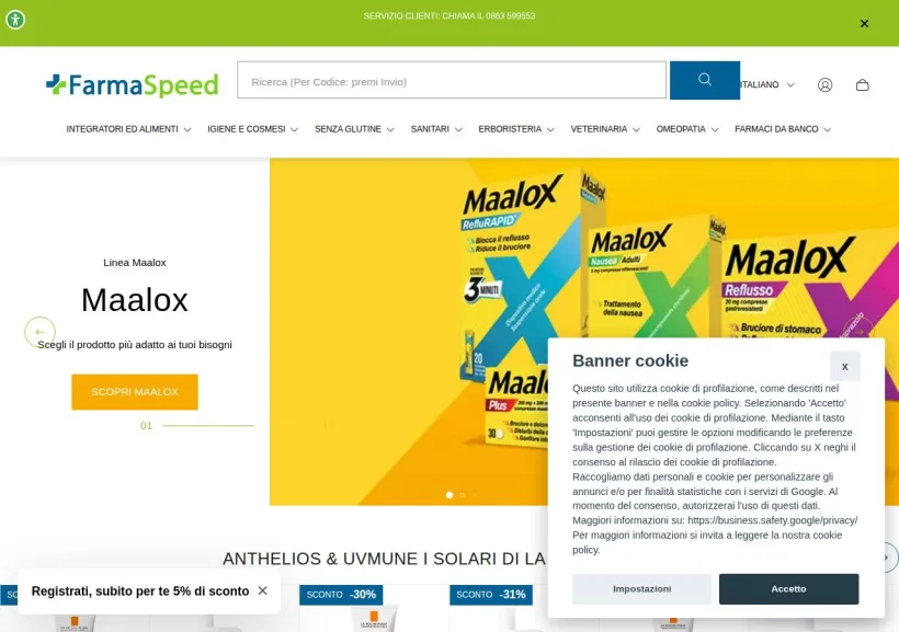 Schermata della pagina offerta di Farmaspeed