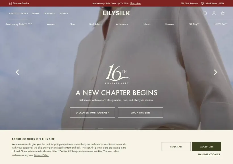 Schermata della pagina offerta di LILYSILK