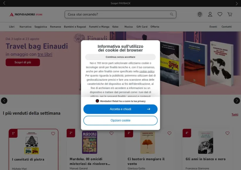 Schermata della pagina offerta di Mondadori Store