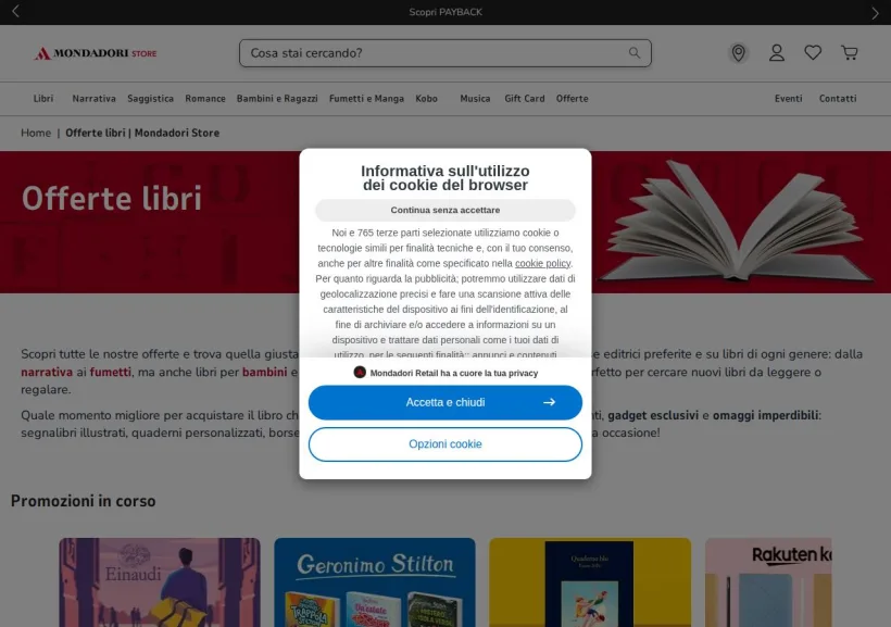 Schermata della pagina offerta di Mondadori Store