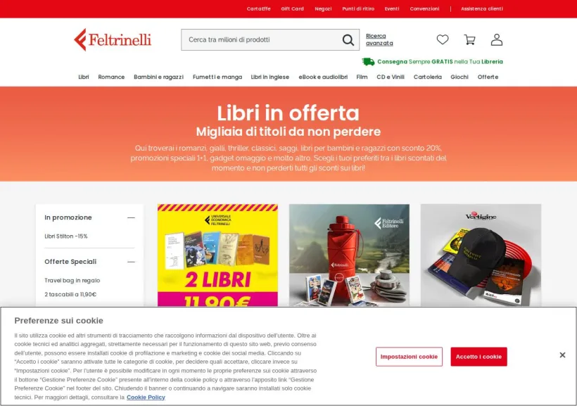 Schermata della pagina offerta di La Feltrinelli