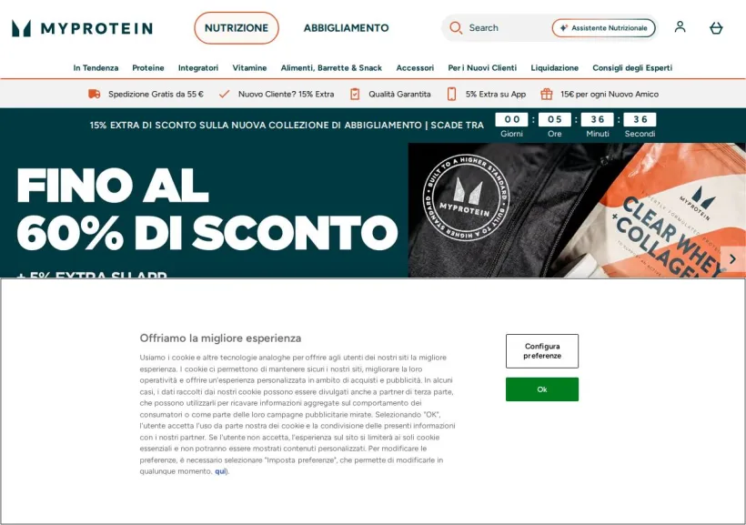 Schermata della pagina offerta di MyProtein